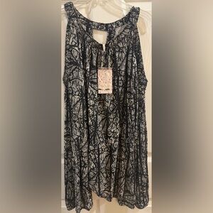 Free People Black and White Paisley Cold Shoulder Top